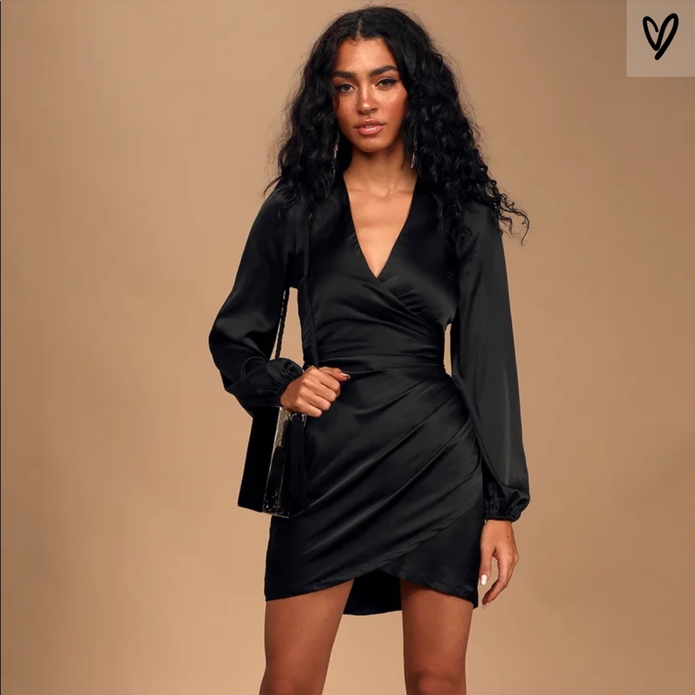 Late Night Rendezvous Satin Long Sleeve Dress